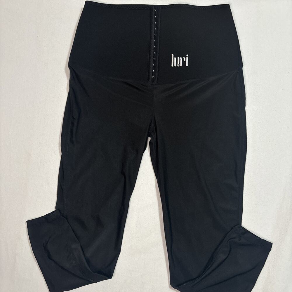 Women Black LURI Compression Leggings Waist Trainer Hook Eye Closure XL